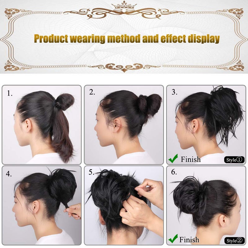 SIADEE Tousled Updo Messy Bun Hair Piece Scrunchies Synthetic Wavy Extension Ponytail with Elastic Rubber Band Hairpiece Updo Scrunchies Wavy Hair and Ponytail Chignon Instant Ponytail for Women-2/99J# - Image 5